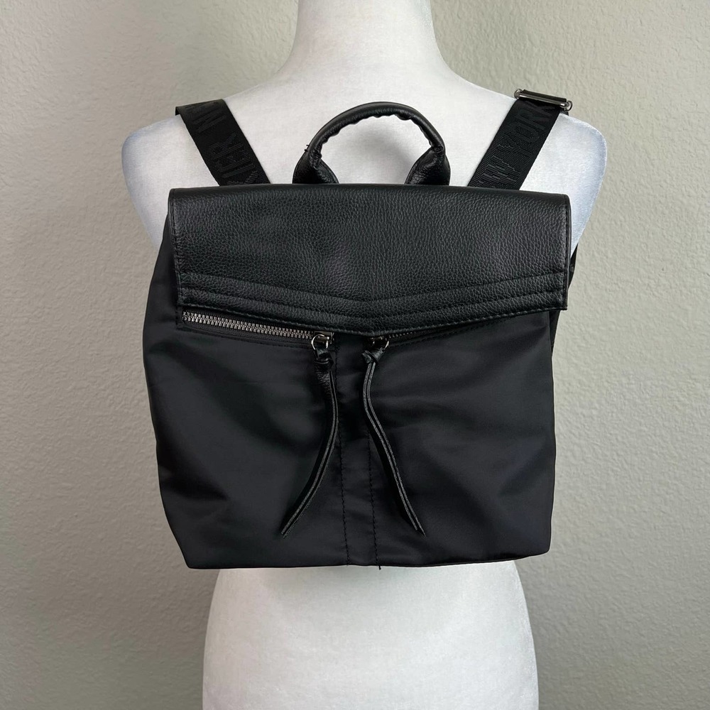 BOTKIER New York Black Mini Trigger Backpack Adjustable Straps Nylon Leather Bag - Picture 2 of 8